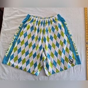 Flow Society Argyle Blue Green Patterned Youth Lacrosse Shorts Size XL Pockets